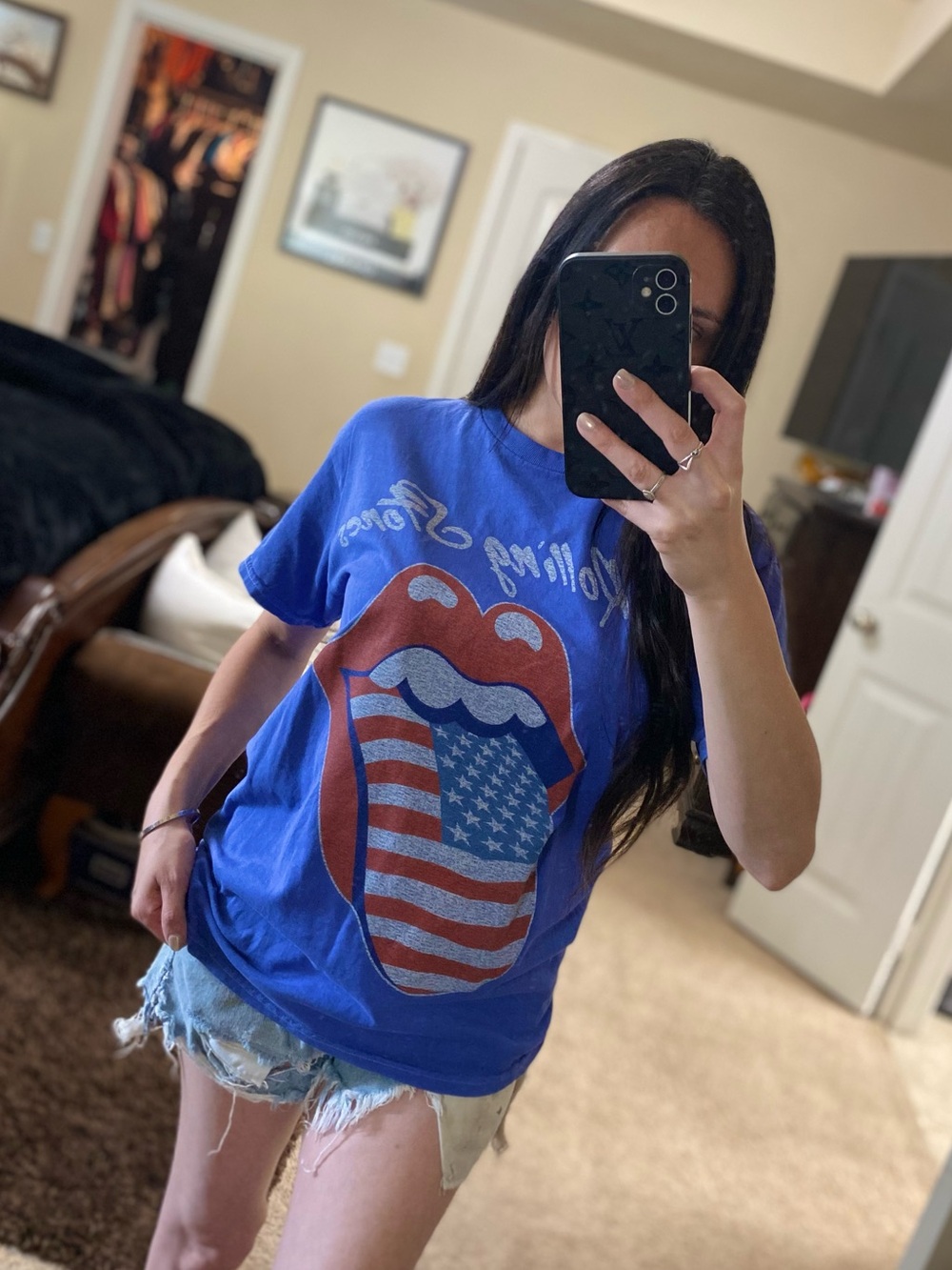 The Rolling Stones blue American flag USA tongue tee S/M